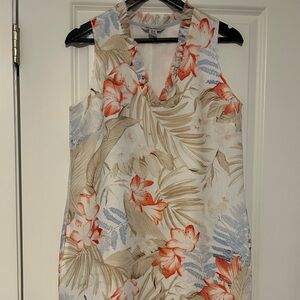 Tommy Bahama Floral Ruffle Top - Coral, Blue, Beige